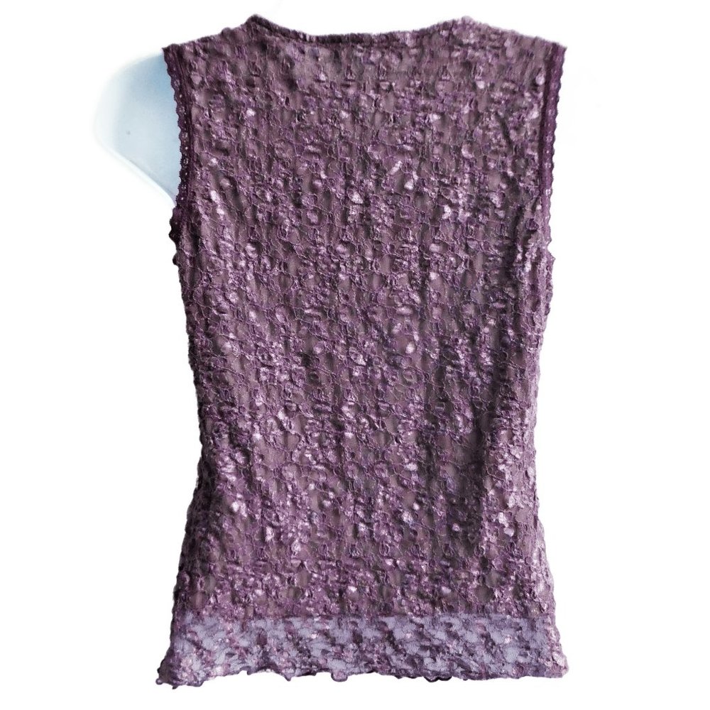 SOLD Y2K Summer Purple Top Nylon Spandex Floral Lace Lined Tank Grunge Fairy - Picture 4 of 7